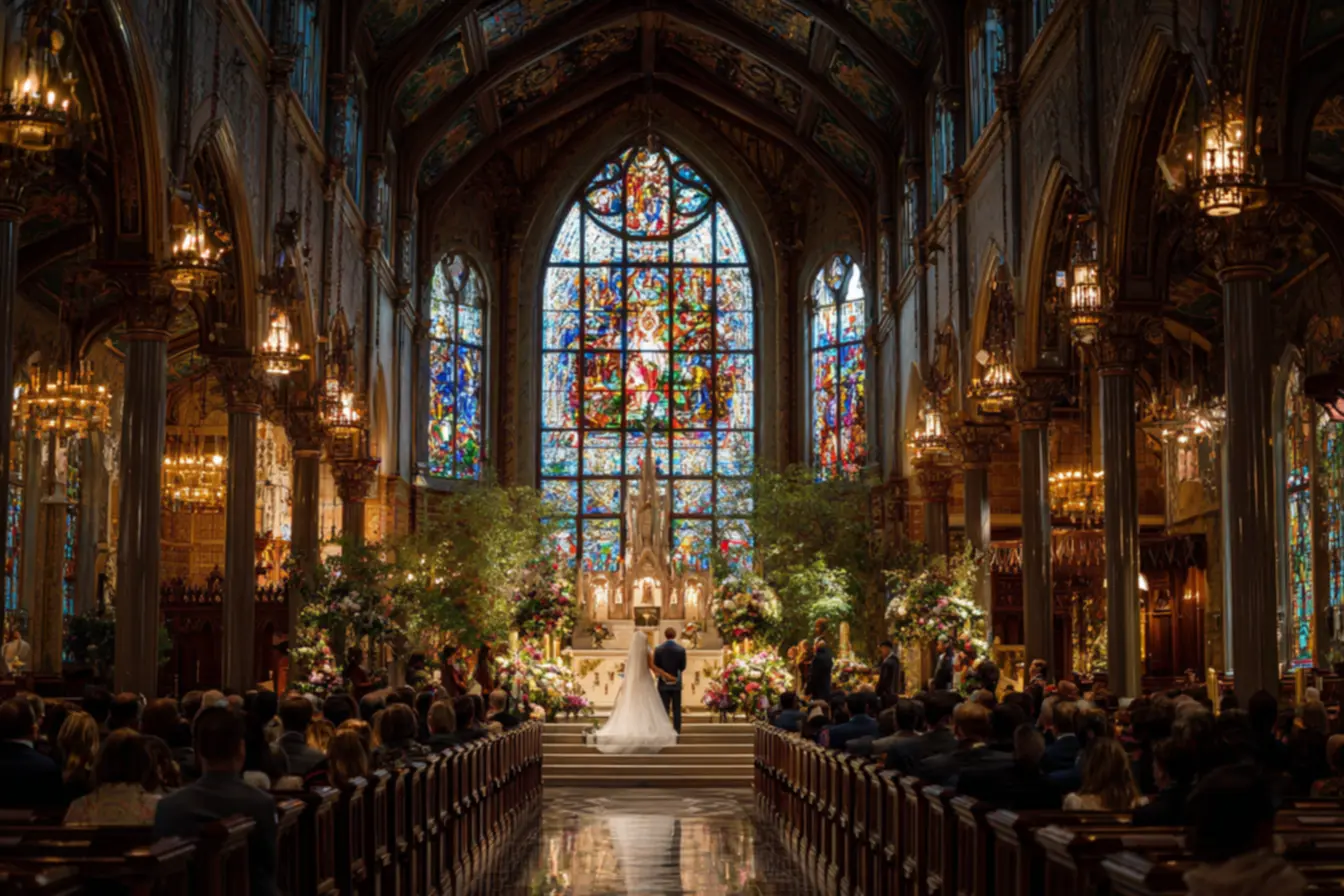 Casal rezando durante a cerimônia