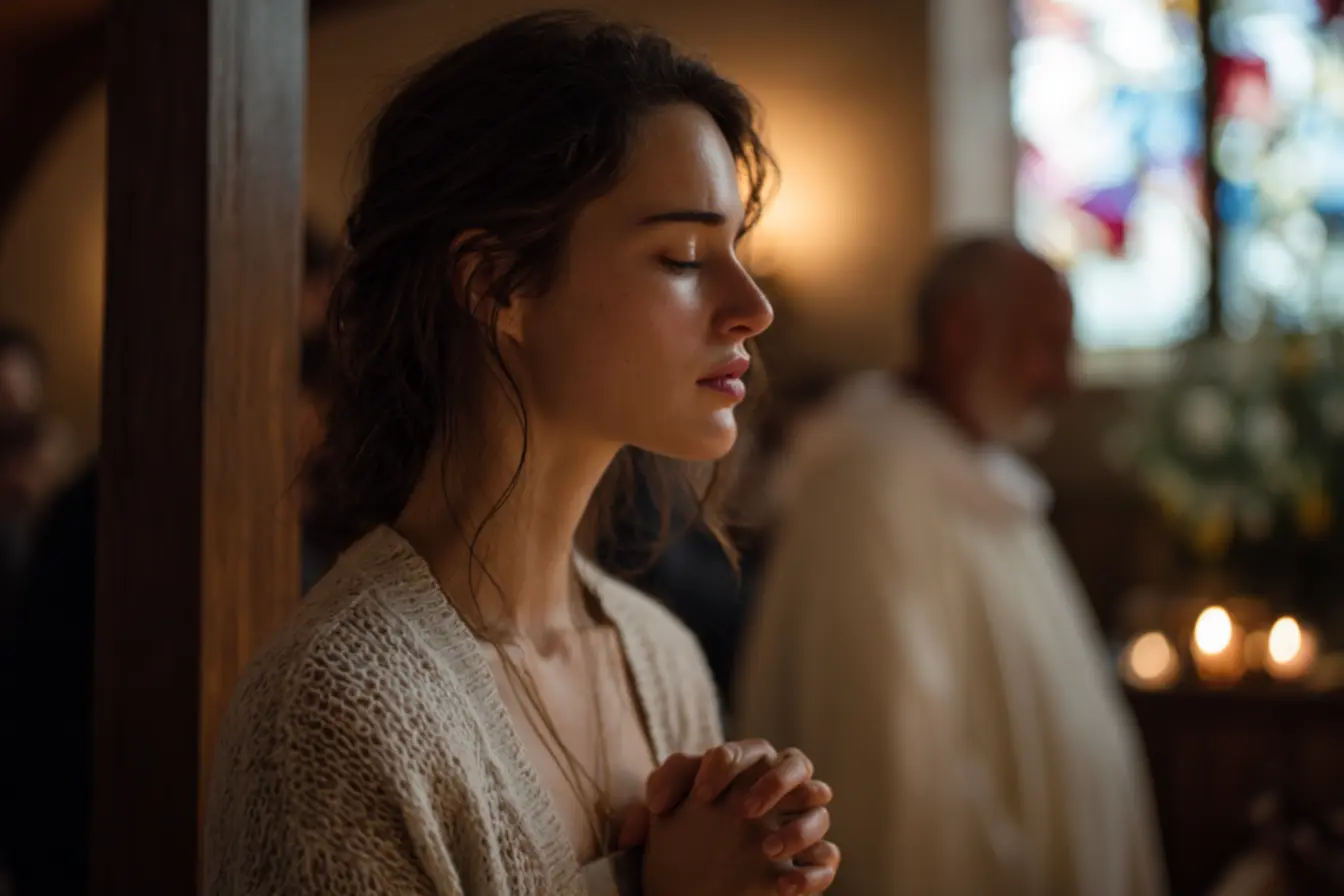 Pessoa fazendo exame de consciência para saber o que falar na confissão católica