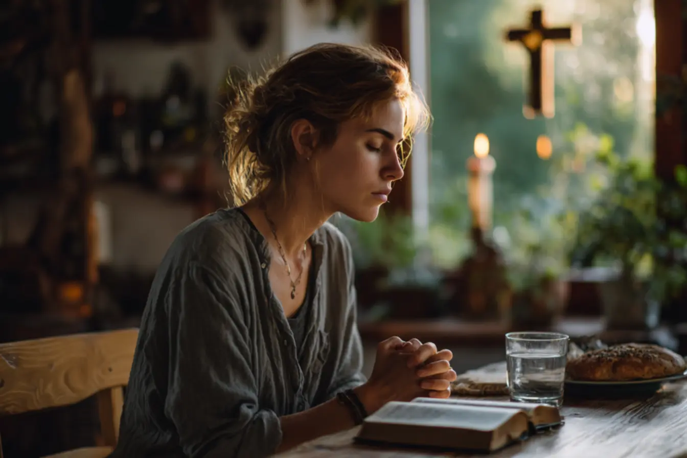 Bíblia aberta inspirando oração para iniciar o jejum católico com a Palavra de Deus