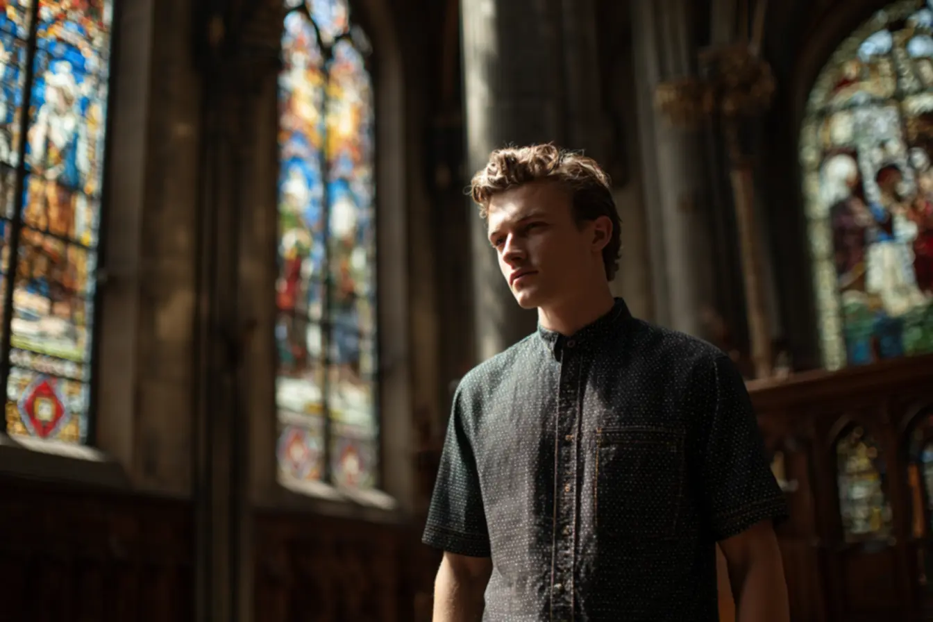 Camisa católica masculina com estampa inspiradora