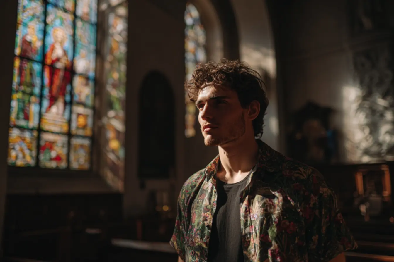 Camisa católica masculina com cruz