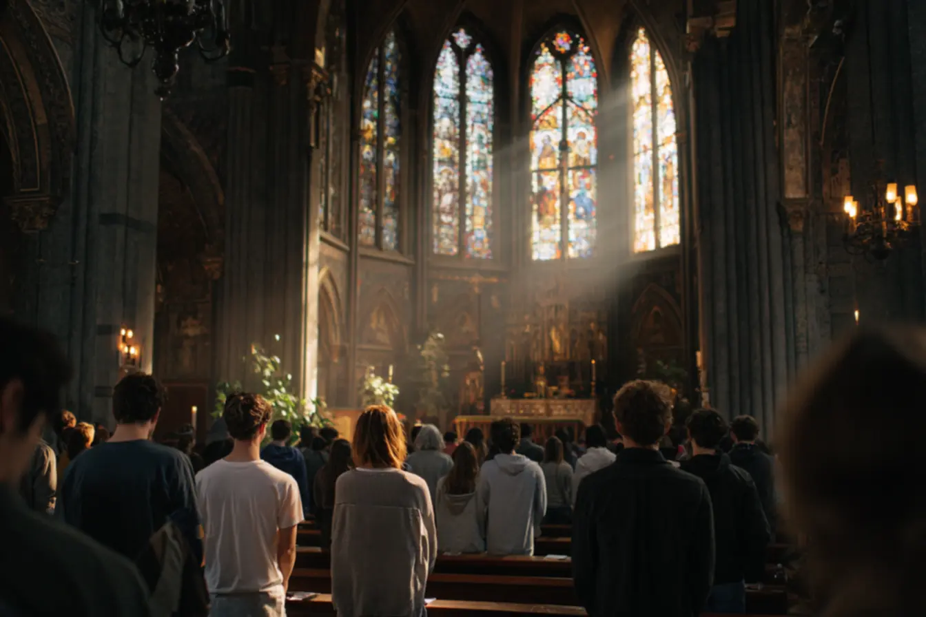 Momento de reflexão durante a missa